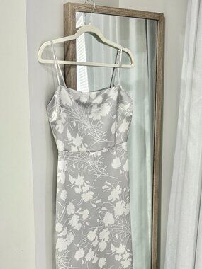 Aritzia Grey Floral Satin Maxi Dress